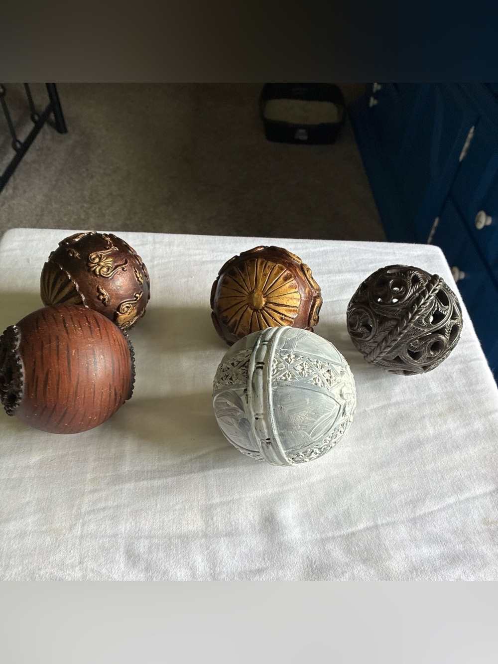 Wooden Handcrafted Decorative Accent Spheres - White and Earth Tone Set